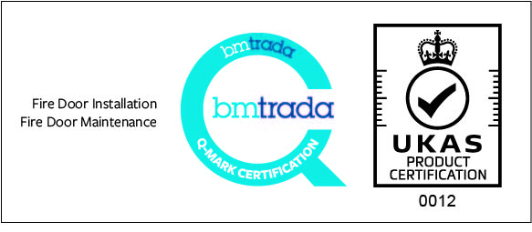 BM TRADA Certified for Fire Door Installation and Fire Door Maintenance with UKAS certification mark